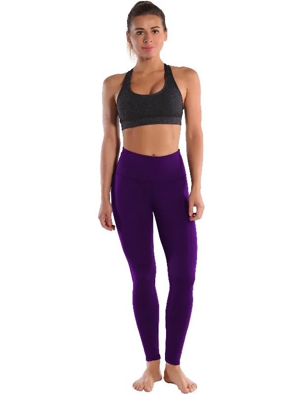 High Waist Side Line Yoga Pants eggplantpurple