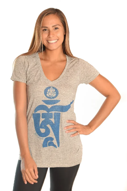 Light Heather Gray V-Neck with Tibetan Om