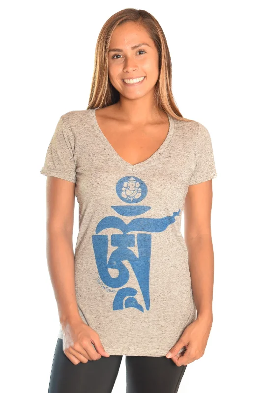 Light Heather Gray V-Neck with Tibetan Om