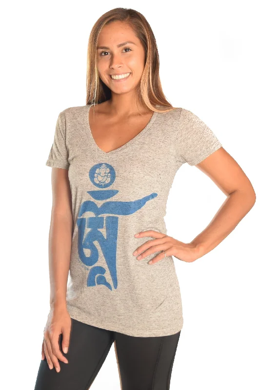 Light Heather Gray V-Neck with Tibetan Om