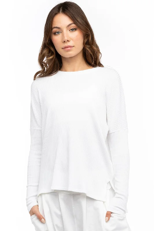 Long Sleeve Ribbed Hi-Lo Slouchy Pullover