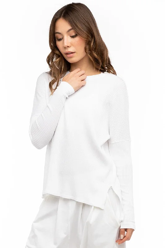 Long Sleeve Ribbed Hi-Lo Slouchy Pullover