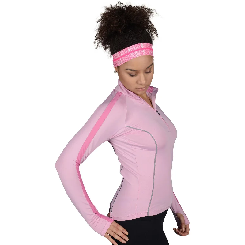 More Mile Hi-Viz Half Zip Womens Long Sleeve Running Top - Pink