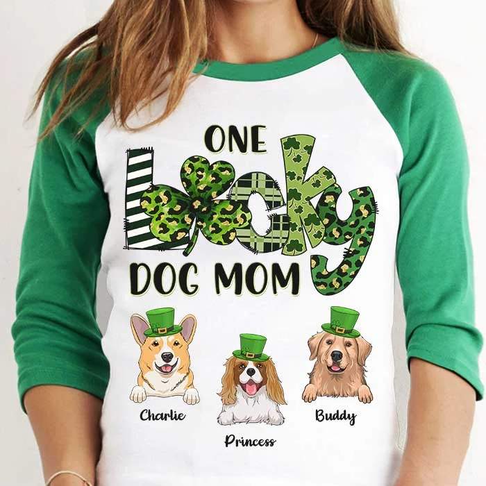 One Lucky Dog Mom - Personalized St. Patrick's Day Unisex Raglan Shirt