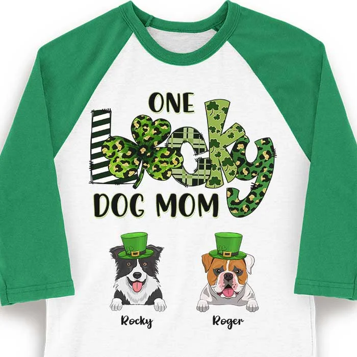 One Lucky Dog Mom - Personalized St. Patrick's Day Unisex Raglan Shirt