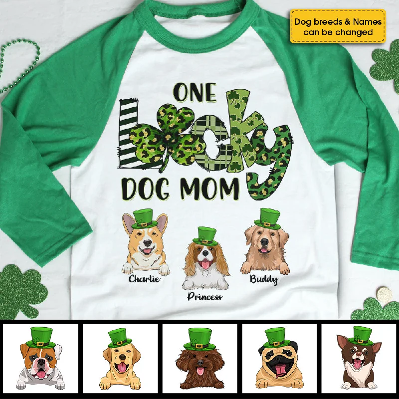 One Lucky Dog Mom - Personalized St. Patrick's Day Unisex Raglan Shirt