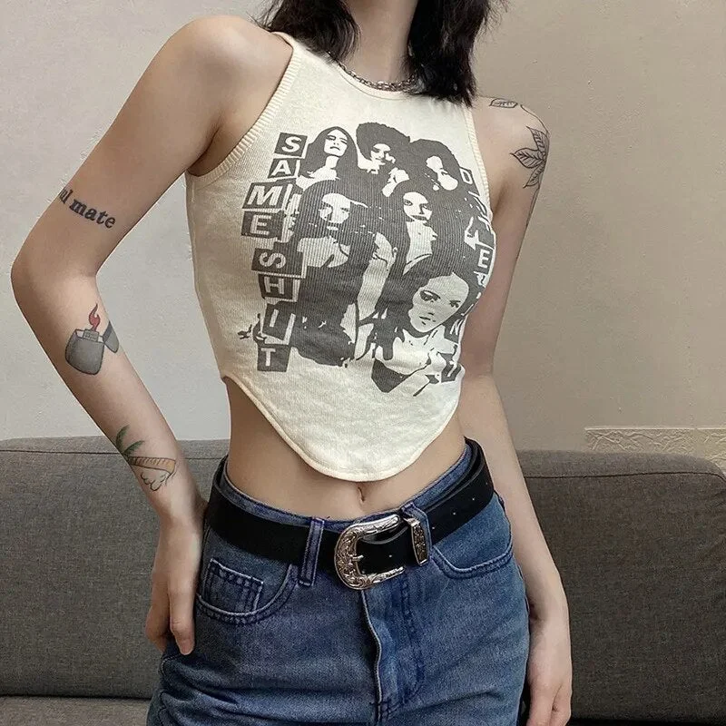 Grunge Letter Print Sexy Tank Tee