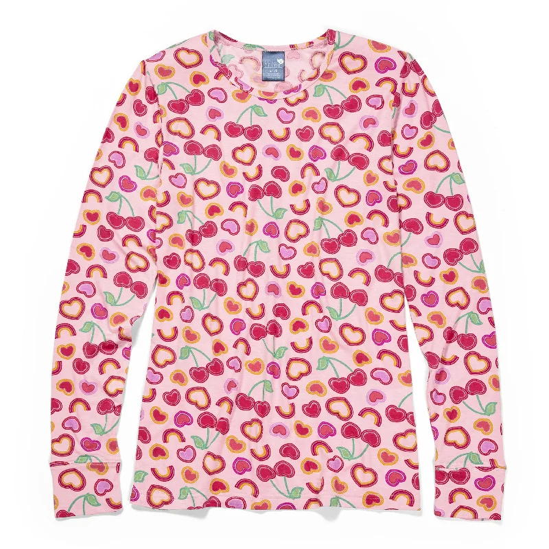 Zoe+Chloe Silky Print Tee - Cherry Berry Knit